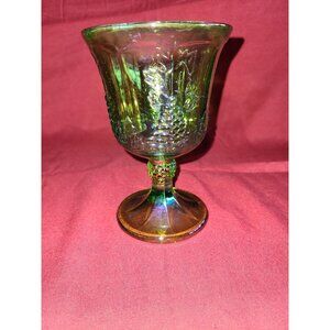 Vintage INDIANA GLASS Carnival Glass Goblet Amber/Marigold Iridescent
